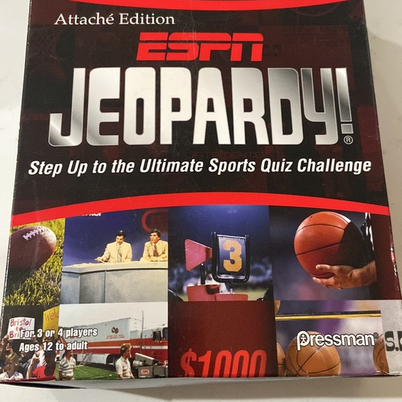 ESPN JEOPARDY BOARD GAME ATTACHE SPORTS TRIVIA QUIZ CHALLENGE  2008 PRESSMAN New - Picture 3 of 6